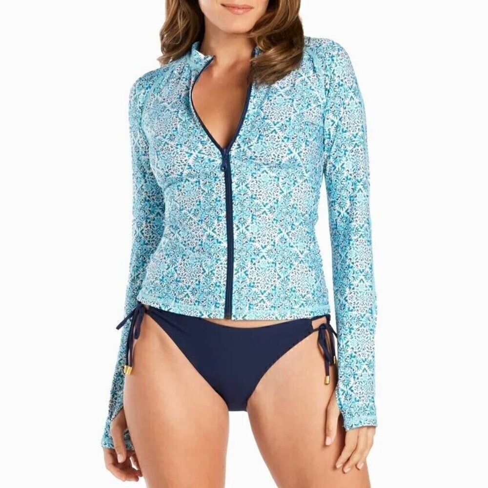 HELEN JON Sz L Beach Break Rash Guard Upf 50+ Montrose $144 Swim Shirt NWT
